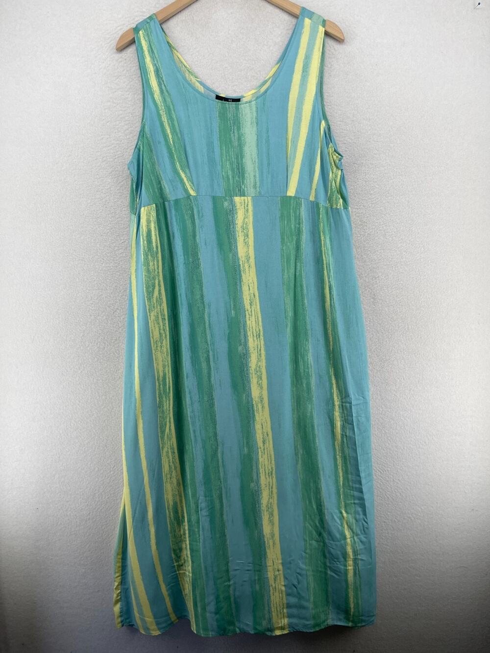 ETOILE Dress 16 Striped Sleeveless Maxi Sundress Beach Rayon Green USA VTG